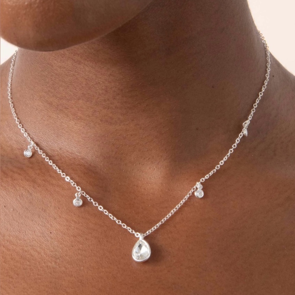 Ettika Dripping Crystals Drop Necklace $65 MSRP Silver Plated Brand New w/ Pouch